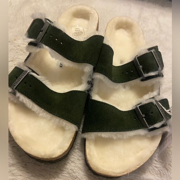 New men’s Birkenstock Arizona Mountain green genuine sheep fur lined sandal 42 - Picture 2 of 9